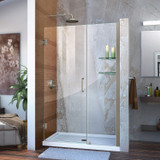 DreamLine Unidoor 45-46 in. W x 72 in. H Frameless Hinged Shower Door with Shelves in Brushed Nickel