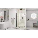 DreamLine Unidoor 43-44 in. W x 72 in. H Frameless Hinged Shower Door with Shelves in Satin Black