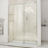 DreamLine Unidoor 56-57 in. W x 72 in. H Frameless Hinged Shower Door with Shelves in Brushed Nickel