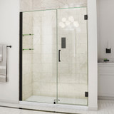 DreamLine Unidoor 56-57 in. W x 72 in. H Frameless Hinged Shower Door with Shelves in Satin Black