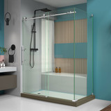 DreamLine Enigma-X 32 1/2 in. D x 60 3/8 in. W x 76 in. H Fully Frameless Sliding Shower Enclosure in Brushed Stainless Steel