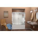 DreamLine Visions 56-60 in. W x 60 in. H Semi-Frameless Sliding Tub Door in Chrome with White Acrylic Backwall Kit