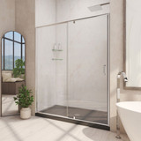 DreamLine Flex 32 in. D x 32 in. W x 74 3/4 in. H Semi-Frameless Pivot Shower Door in Chrome with Center Drain Black Base