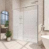 DreamLine Flex 36 in. D x 48 in. W x 74 3/4 in. H Semi-Frameless Pivot Shower Door in Chrome with Center Drain White Base Kit