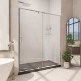 DreamLine Flex 30 in. D x 60 in. W x 74 3/4 in. H Semi-Frameless Pivot Shower Door in Chrome with Left Drain Black Base Kit