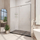 DreamLine Flex 32 in. D x 60 in. W x 74 3/4 in. H Semi-Frameless Pivot Shower Door in Chrome with Right Drain Black Base Kit