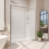 DreamLine Flex 36 in. D x 60 in. W x 74 3/4 in. H Semi-Frameless Pivot Shower Door in Chrome with Left Drain White Base Kit