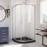 DreamLine Prime 33 in. x 74 3/4 in. Semi-Frameless Frosted Glass Sliding Shower Enclosure in Brushed Nickel with Black Base Kit