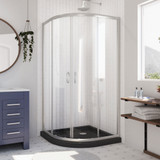 DreamLine Prime 38 in. x 74 3/4 in. Semi-Frameless Clear Glass Sliding Shower Enclosure in Brushed Nickel with Black Base Kit