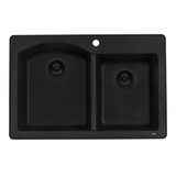 Ruvati 33 x 22 inch epiGranite Undermount or Drop-in Granite Composite Double Bowl Kitchen Sink - Midnight Black - RVG1344BK