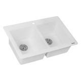 Ruvati 33 x 22 inch epiGranite Undermount or Drop-in Granite Composite Double Bowl Kitchen Sink - Arctic White - RVG1338WH