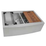 Ruvati 36" Apron-front Workstation Low-Divide Double Bowl 50/50 Farmhouse Kitchen Sink 16 Gauge Stainless Steel - RVH9301