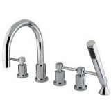 Kingston Brass Three Handle Roman Tub Filler Faucet with Hand Shower - Polished Chrome KS83215DL