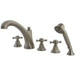 Kingston Brass Three Handle Roman Tub Filler Faucet with Hand Shower - Brushed Nickel KS43285BX