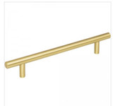 Hardware Resources 220 mm (8-11/16") Overall Length 7/16" Diameter Steel Cabinet Bar Pull with Beveled Ends - 160 mm center-to-center Holes - Screws Included - Brushed Gold - 220BG