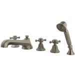 Kingston Brass Three Handle Roman Tub Filler Faucet with Hand Shower - Brushed Nickel KS43085BX