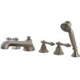 Kingston Brass Three Handle Roman Tub Filler Faucet with Hand Shower - Satin Nickel KS43085AL