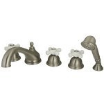 Kingston Brass Three Handle Roman Tub Filler Faucet with Hand Shower - Brushed Nickel KS33585PX