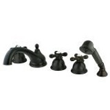 Kingston Brass Three Handle Roman Tub Filler Faucet with Hand Shower - Oil Rubbed Bronze KS33555AX