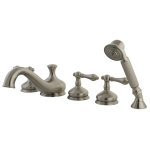Kingston Brass Three Handle Roman Tub Filler Faucet with Hand Shower - Brushed Nickel KS33385AL