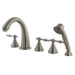 Kingston Brass Three Handle Roman Tub Filler Faucet with Hand Shower - Brushed Nickel KS23685NL
