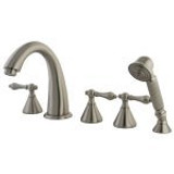 Kingston Brass Three Handle Roman Tub Filler Faucet with Hand Shower - Satin Nickel - KS23685AL