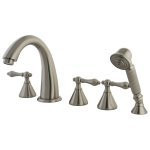 Kingston Brass Three Handle Roman Tub Filler Faucet with Hand Shower - Brushed Nickel - KS23685AL