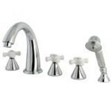 Kingston Brass Three Handle Roman Tub Filler Faucet with Hand Shower - Polished Chrome KS23615PX