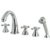 Kingston Brass Three Handle Roman Tub Filler Faucet with Hand Shower - Polished Chrome KS23615AX