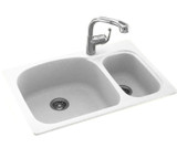 Swanstone 22 x 33 Undermount or Self-Rimming Double Bowl Sink in White - KS03322LS.010