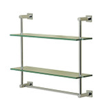 Valsan 67308PV Essentials Wall Mounted Two Tier Glass Shelf with Towel Rail & Braga Backplates - Polished Brass