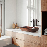 VIGO VGT1600 18" Rectangular Russet Glass Vessel Bathroom Sink Set With Linus Vessel Faucet In Antique Rubbed Bronze