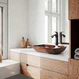 Vigo VGT1600 18" Rectangular Russet Glass Vessel Bathroom Sink Set With Linus Vessel Faucet In Antique Rubbed Bronze