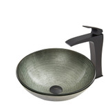 Vigo Simply Silver Glass Vessel Bathroom Sink Set With Blackstonian Vessel Faucet In Matte Black - 16 1/2 inch
