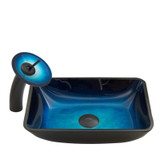 Vigo VGT055MBRND Rectangular Turquoise Water Glass Vessel Bathroom Sink And Waterfall Faucet Set - 18 1/4 inch