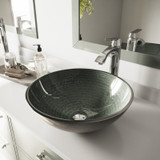 Vigo Simply Silver Glass Vessel Sink and Linus Faucet Set in Chrome - 16 1/2 inch