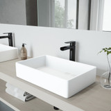 VIGO VGT944 Magnolia Matte Stone Vessel Bathroom Sink Set With Amada Faucet In Matte Black