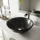 Vigo VGT1058 Gray Onyx Glass Vessel Bathroom Sink Set With Niko Vessel Faucet In Brushed Nickel - 16 1/2 inch