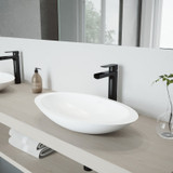 Vigo VGT945 Wisteria Matte Stone Vessel Bathroom Sink Set With Amada Faucet In Matte Black - 23 1/8 inch