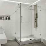 Vigo 32 in. L x 40 in. W x 79 in. H Monteray Frameless Shower Enclosure With Right Drain Base and with Brushed Nickel Hardware