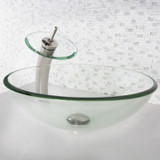 Vigo VGT059BNRND Crystalline Glass Vessel Bathroom Sink And Waterfall Faucet Set