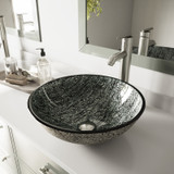 Vigo VGT827 Titanium Glass Vessel Bathroom Sink Set With Seville Vessel Faucet In Brushed Nickel - 16 1/2 inch
