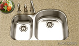 Hamat 32 1/2" X 20-11/16" Undermount 70/30 Double Bowl Kitchen Sink & Strainer - Stainless Steel