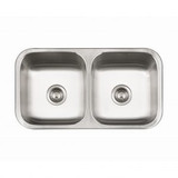 Hamat CLASSIC 31 1/2" X 17-15/16" Undermount 50/50 Double Bowl Kitchen Sink & Strainer - Stainless Steel