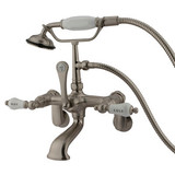 Kingston Brass Wall Mount Clawfoot Tub Filler Faucet with Hand Shower - Brushed Nickel - CC53T8