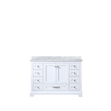 Lexora Dukes 48 Inch White Single Vanity Cabinet, White Carrara Marble Top, White Square Sink and no Mirror