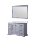 Lexora Dukes 48 Inch Dark Grey Single Vanity Cabinet, White Carrara Marble Top, White Square Sink and 46 Inch Mirror