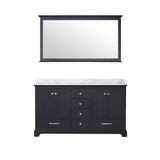 Lexora Dukes 60 Inch Espresso Double Vanity Cabinet, White Carrara Marble Top, White Square Sinks and 58 Inch Mirror
