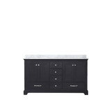 Lexora Dukes 60 Inch Espresso Double Vanity Cabinet, White Carrara Marble Top, White Square Sinks and no Mirror