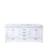 Lexora Dukes 80 Inch White Double Vanity Cabinet, White Carrara Marble Top, White Square Sinks and no Mirror
